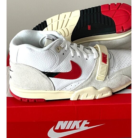 Nike Men's Air Trainer 1 Mid Leather Shoes White Black University Red Sizes NIB - Picture 2 of 5